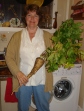 picture of author with parsnip including leafy top