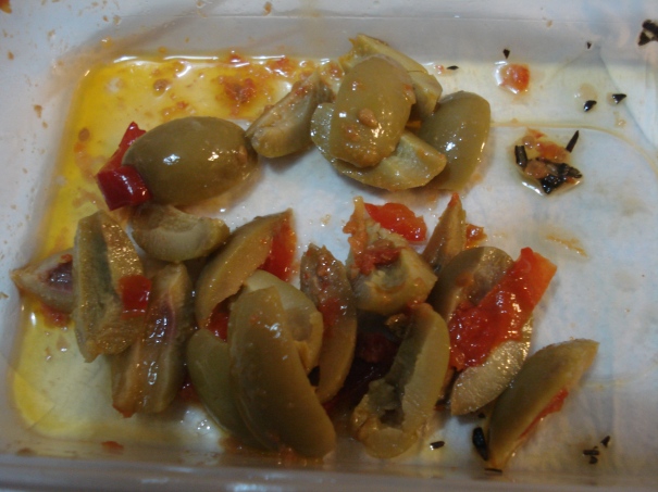 Picture of olives sliced up