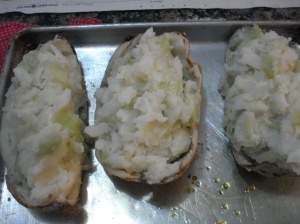 Picture of potato skins stuffed with mashed potato and leeks